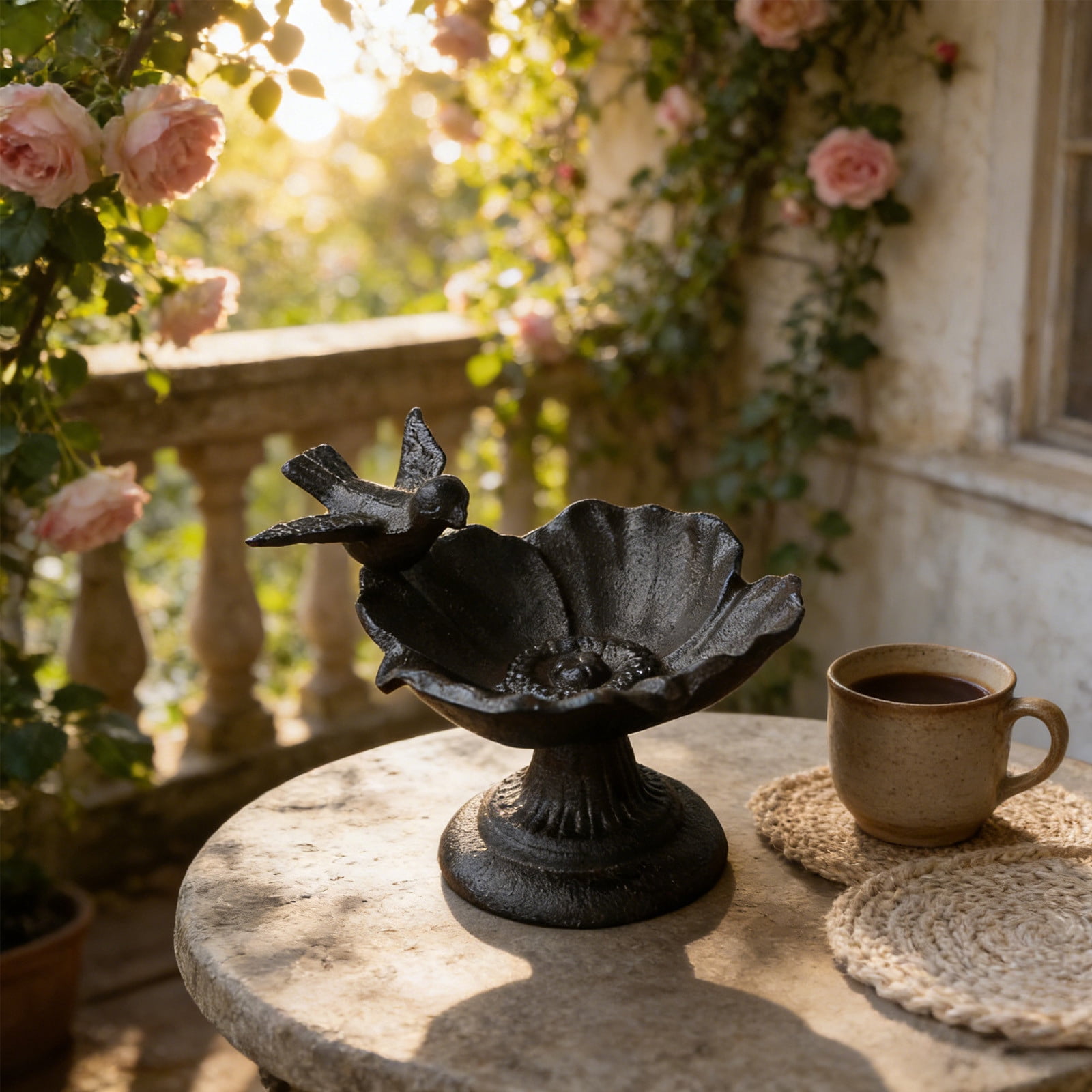 Cast Iron Bird Baths for Outdoors, Cast Iron Bird Feeder, Metal Bird Bath, Home Garden Lawn Yard Table Decorations