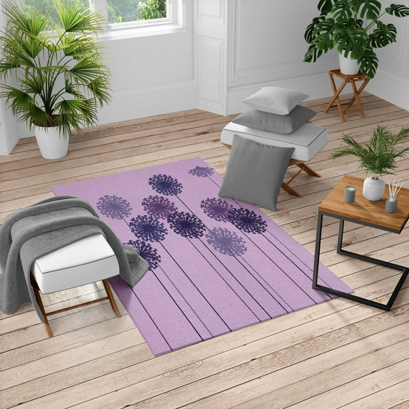 Dandelion Turkish Area Rug, Abstract Wildflower Silhouettes Botanical Inspirations Meadow in Summer Season, Soft Carpet for Living Room Decor with Distressed Look, 6.6' X 9.6', Mauve, by Ambesonne