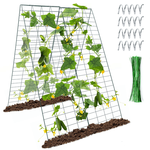 Acered Foldable Cucumber Trellis with 4 Springs 100 Ties- 34" x 48" Plant Trellis Garden Cucumber Trellis A-Frame Cucumber Support Squash Trellis for Fruits Vegetables Flowers Climbing Plants