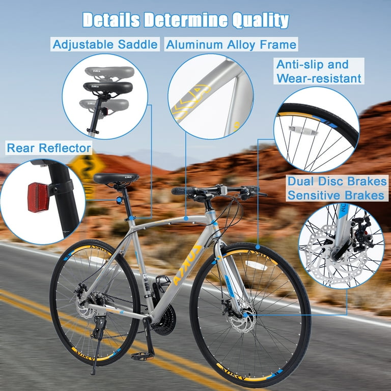 28in Hybrid Road Bike 24 Speed Double Disc Brakes Aluminum Alloy Lightweight Frame City Commuter Bike for Men Women Grey Walmart