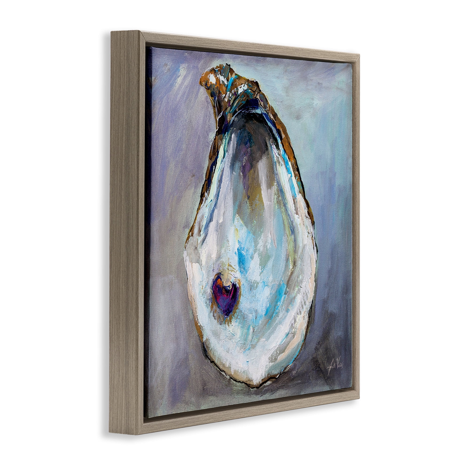 Stupell Industries Oyster Shell with Pearl Animals & Insects Painting Brown Floater Framed Canvas Art Print Wall Art, 18 x 18