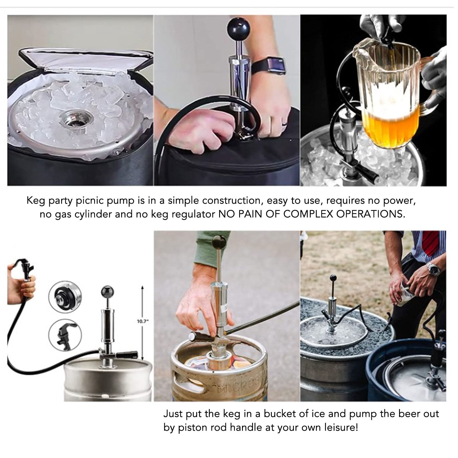 BIMZUC Beer Keg Pump 4 Inches / 10.16 cm Stainless Steel Keg Tap Hand Pump Picnic Beer Tap Kit for Homebrew Bars Restaurants Weddings