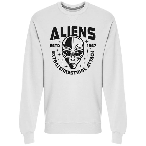 Huge Alien Head Attack Graphic Sweatshirt Men -Image by Shutterstock, Male Small