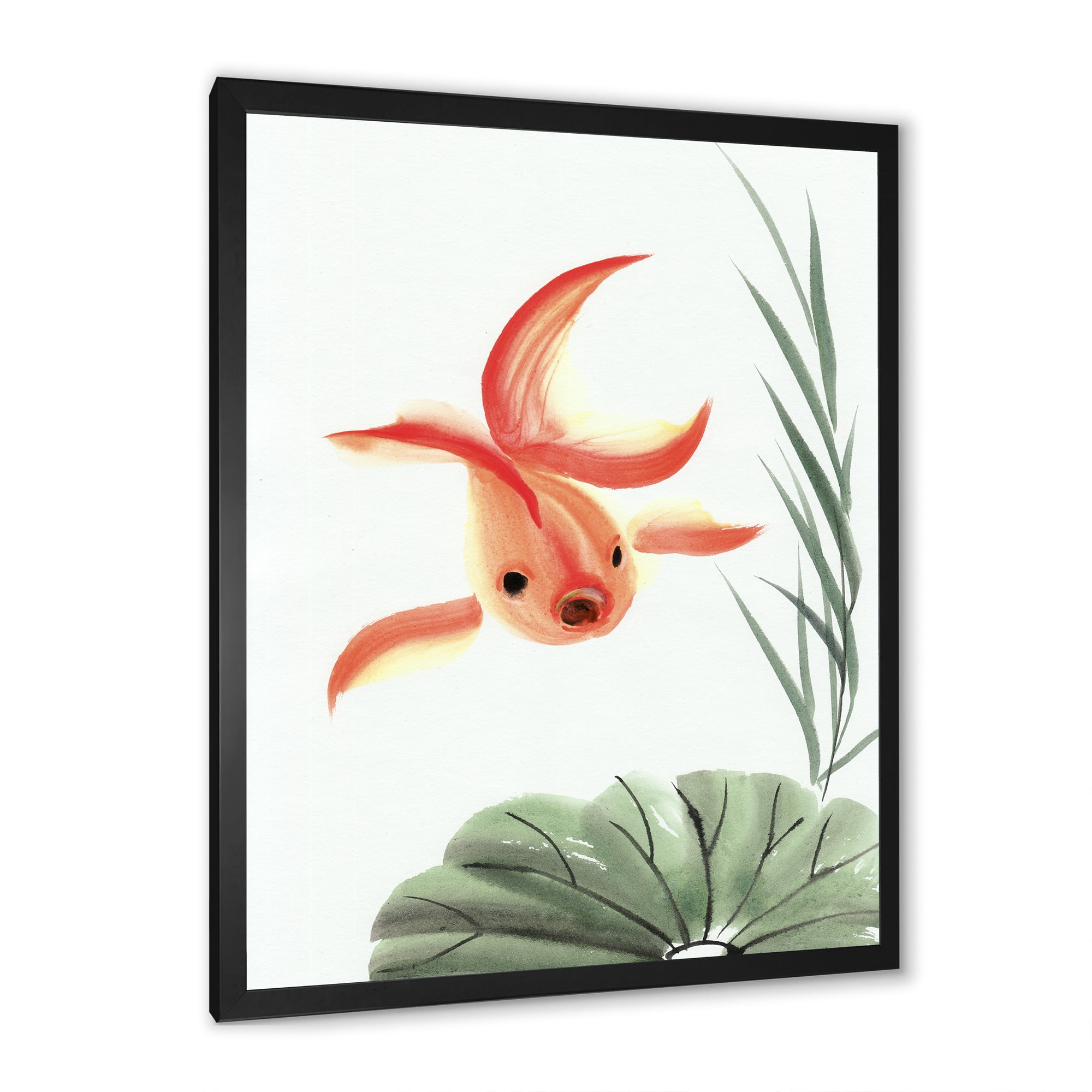 Designart 'Ancient Goldfish and The Lotus Leaf' Nautical & Coastal Framed Art Print