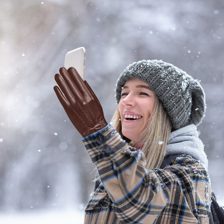 Virmaxy Women's Full Leather You Touch Screen Gloves Fall and