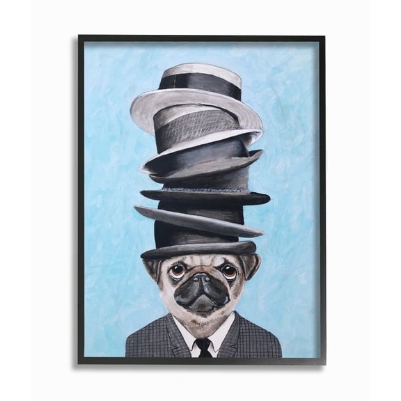 The Stupell Home Decor Collection Pug Dog With Fancy Stacked Hats Framed Giclee Texturized Art