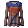 thumbnail image 4 of Pompotops Femmes Casual Imprimé Col Rond Patchwork Pull Manches Longues T-shirt Tops, 4 of 7