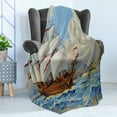 thumbnail image 4 of Vintage Boat Soft Flannel Fleece Throw Blanket, Ship Sailing Historical Theme Wavy Sea Coastal Painting Vintage Print, Cozy Plush for Indoor and Outdoor Use, 50" x 70", Multicolor, by Ambesonne, 4 of 5