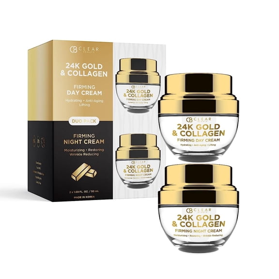 Clear Beauty 24K Gold & Collagen Day/Night Moisturizer Anti-Aging Cream - Duo Set Value Pack