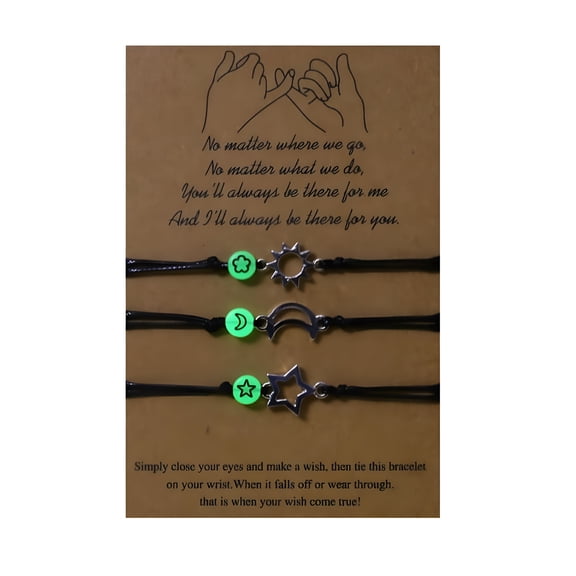 DESIGNICE Moon Sun Star Luminous Bead Bracelet Relationship Woven Bracelets Adjustable Friendship Jewelry for 3 Best-Friend Friend Bracelets for Women