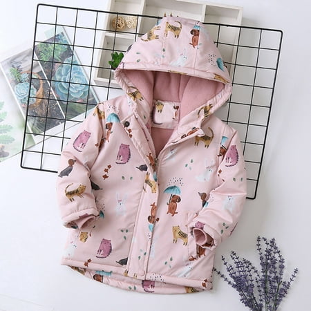 

WZHKSN Child Sweater Kids Boys Girls Winter Thicken Cartoon Rabbit Cat Prints Hooded Jacket Toddler Windproof Thick Warm Outwear Coat