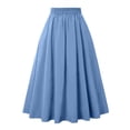thumbnail image 4 of Wutalume Women's Casual High Waist Pleated Skirt - Vintage Button A-Line Midi Skirts for Women Daily Office and Street Wear,Light Blue L, 4 of 4