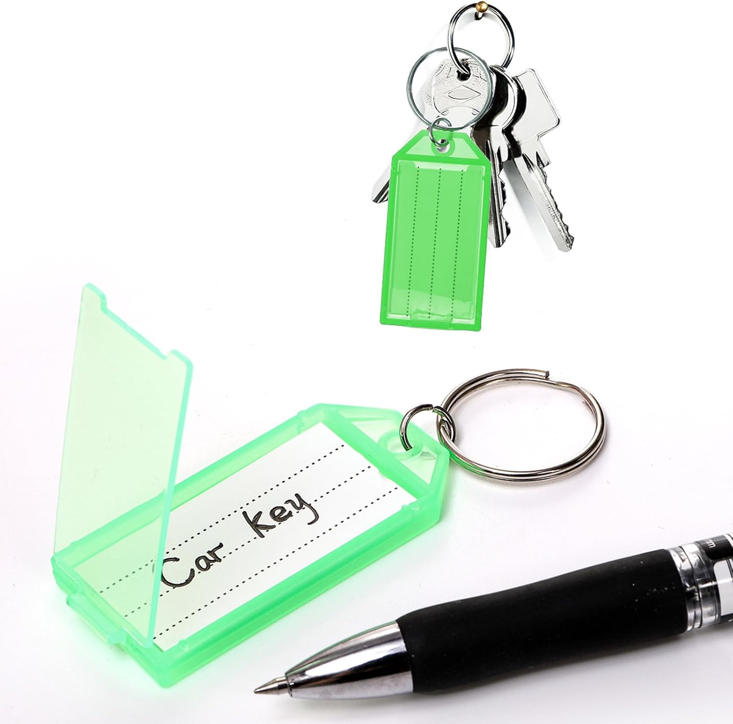 200 Pcs Plastic Key Tags, Key Label Window with Split Ring and Ruled Blank Label Paper, Name Tags Cover Key Chain Identifiers for Luggage, Backpack, 8 Colors