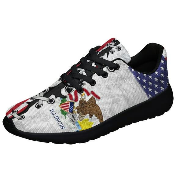 Illinois And American flag Shoes Sneakers for Women Men Black Size 3.5