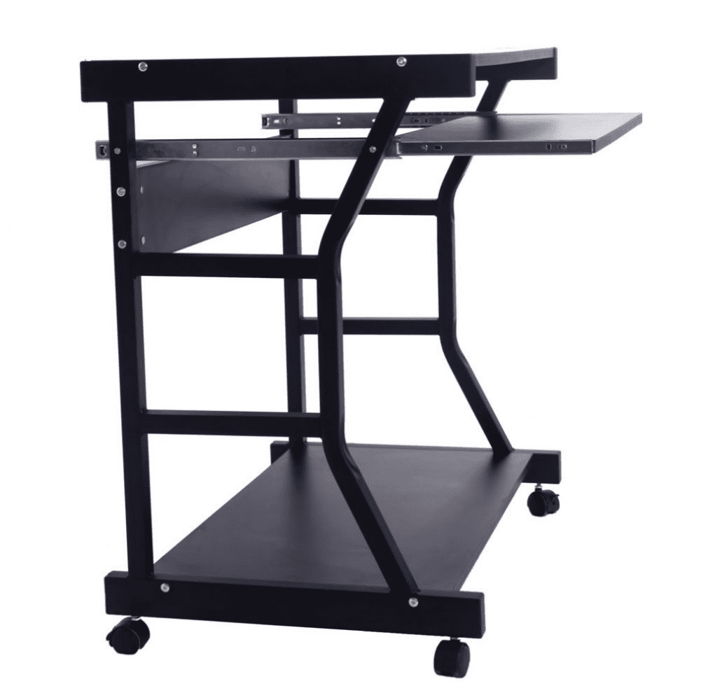 Hassch Mobile Computer Desk with Keyboard Tray and Storage Shelf, 27.55" Small Rolling Writing Desk on Casters for Home Office, Bedroom and Small Spaces, Black