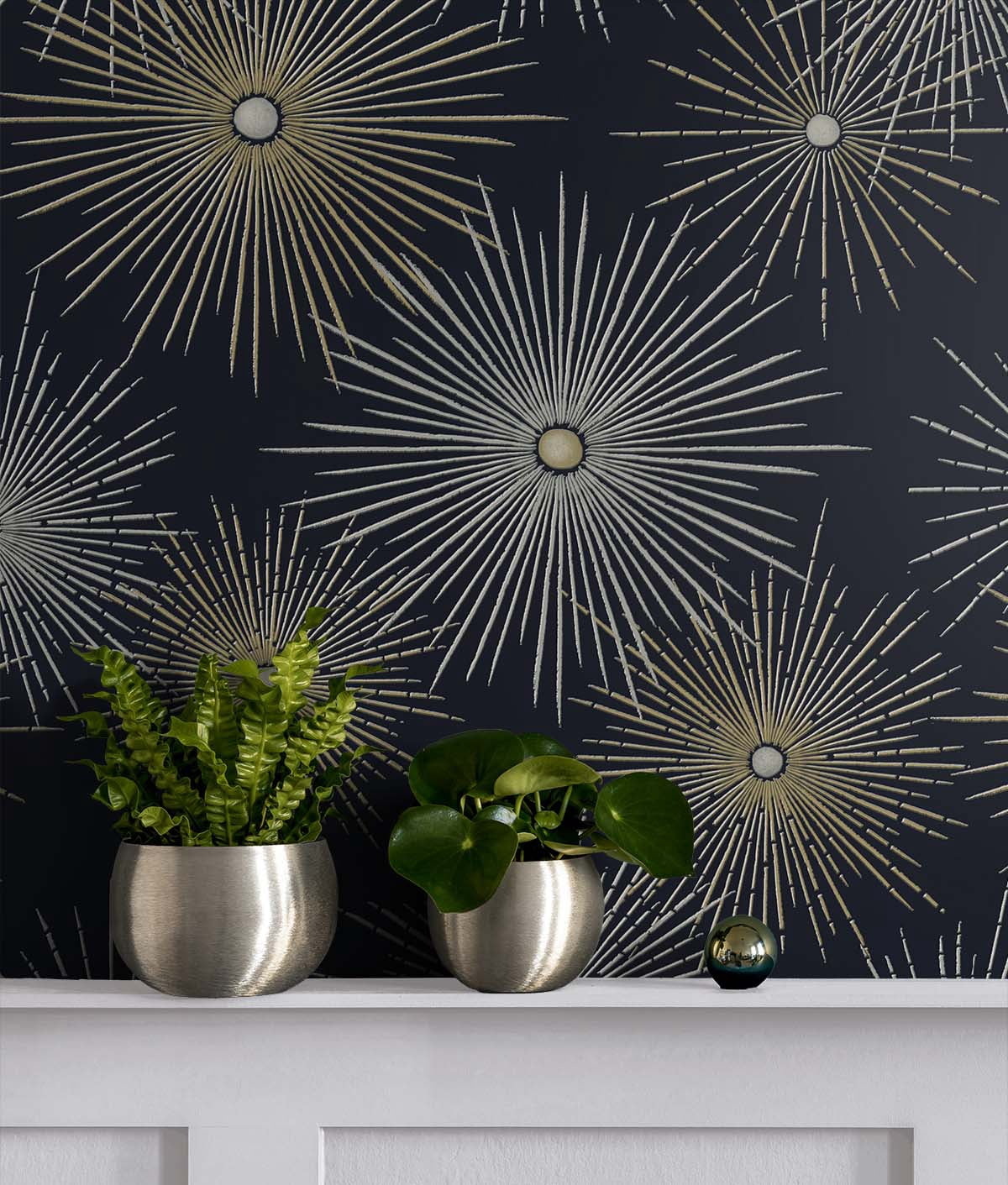 NextWall Midnight & Gold Starburst Geo Peel and Stick Wallpaper