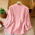 thumbnail image 5 of Dpjklzsn Women's Cotton Linen Embroidered Blouse, 3/4 Sleeve Button Down Shirt, Loose Fit Casual Summer Top, 5 of 9