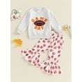 thumbnail image 2 of Suealasg 2Pcs Little Girl Fall Clothes 6M 1T 2T 3T 4T 5T Toddler Girl Casual Autumn Outfits Long Sleeve Letter Print Sweatshirt Tops and Rugby Print Flare Pants Set, 2 of 8