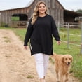thumbnail image 2 of Agnes Orinda Women's Plus Size Sweater Crew Neck Long Sleeves Side Slits Knit Pullover Oversized Sweaters L Black, 2 of 7