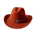 thumbnail image 2 of Western Cowboy Wide Brim Felt Hat, Unisex Vintage Star Band Fedora Hat Four Season Fashion Party Daily Outdoor Cowgirl Cowboy Hat(Orange), 2 of 4