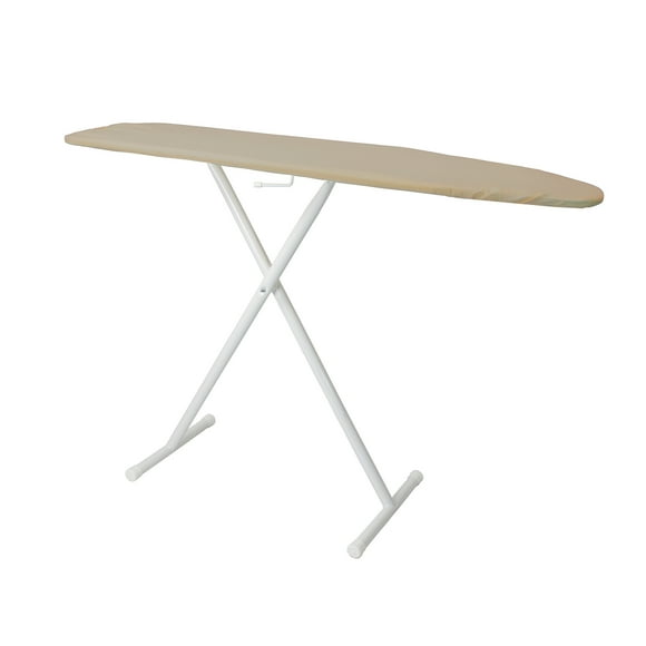Hospitality 1 Source PV0211XD Full Size Ironing Board w/ Khaki Cotton Cover - 54"L x 14"W x 36"H, White Steel Legs- Case of 4