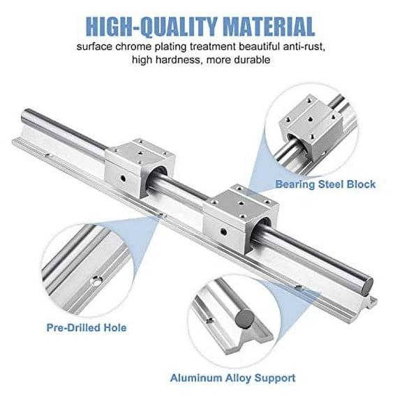 Linear Rails and Bearings Kit, Including 2Pcs SBR20 400mm Long Fully Supported Shaft Guide and 4Pcs SBR20UU Linear Bearing Slide Block X Y Z Linear Actuator for CNC Equipments