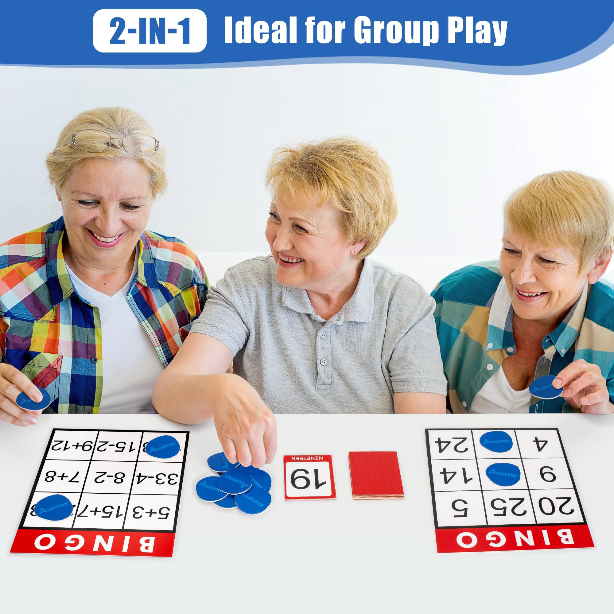 Assistex Large Text Bingo Games for Seniors – 11 Double Sided Board Games for Dementia Patients – Easy to Hold Alzheimers Games – Elder Games Activity Board