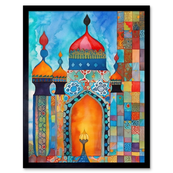 Abstract Islamic Mosque Entrance Prayer Folk Art Art Print Framed Poster Wall Decor 12x16 inch