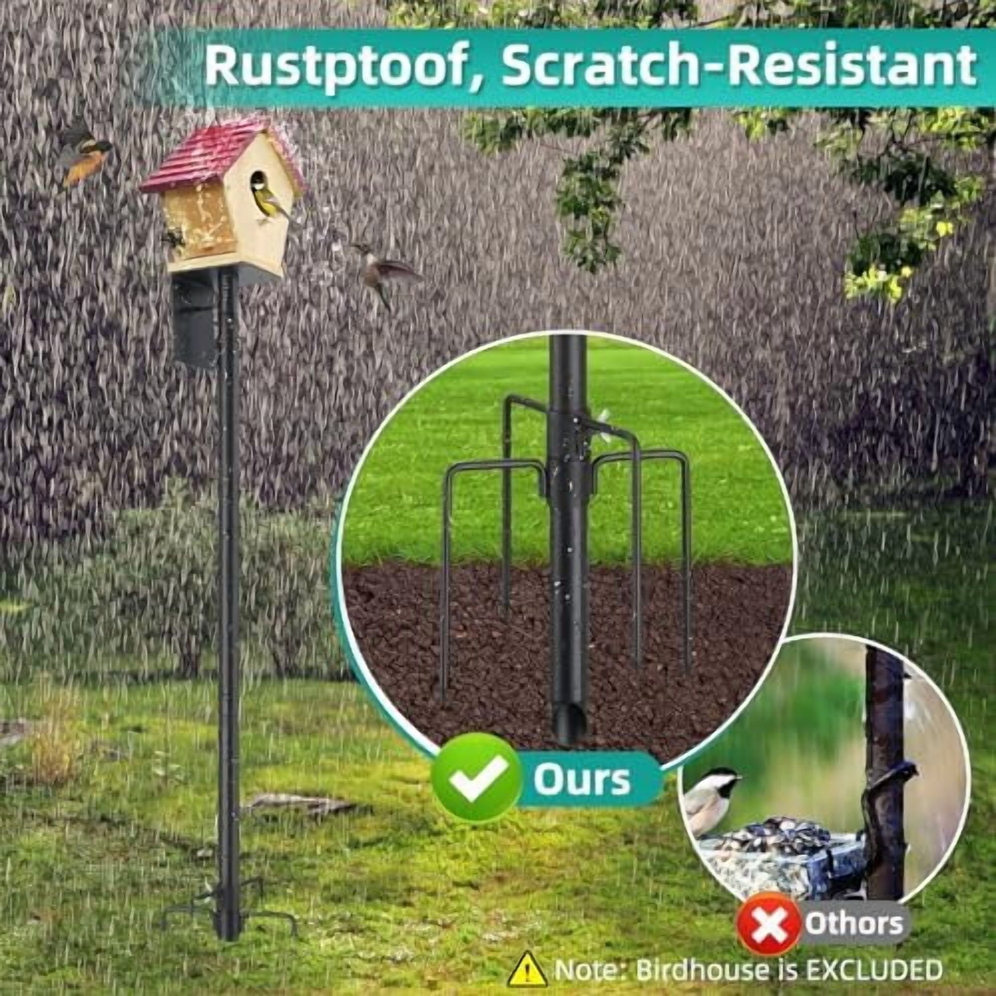 Bird House Pole,74 Inch Heavy Duty Bird Feeder Pole Mount Kit for Outdoors, 5-Prong Base, Splicing Adjustable Feeding Stand Station for Birds Watching,Weather Station (Birds House Not Included)