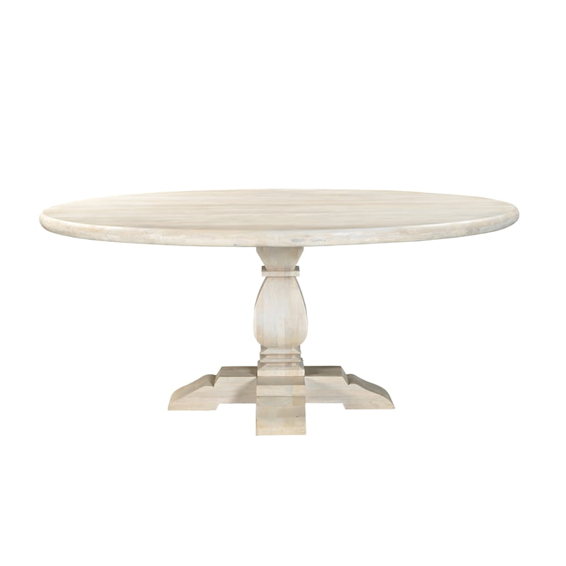 Benedict 71" Round Dining Table in Mango Solid Wood with White Wash Finish