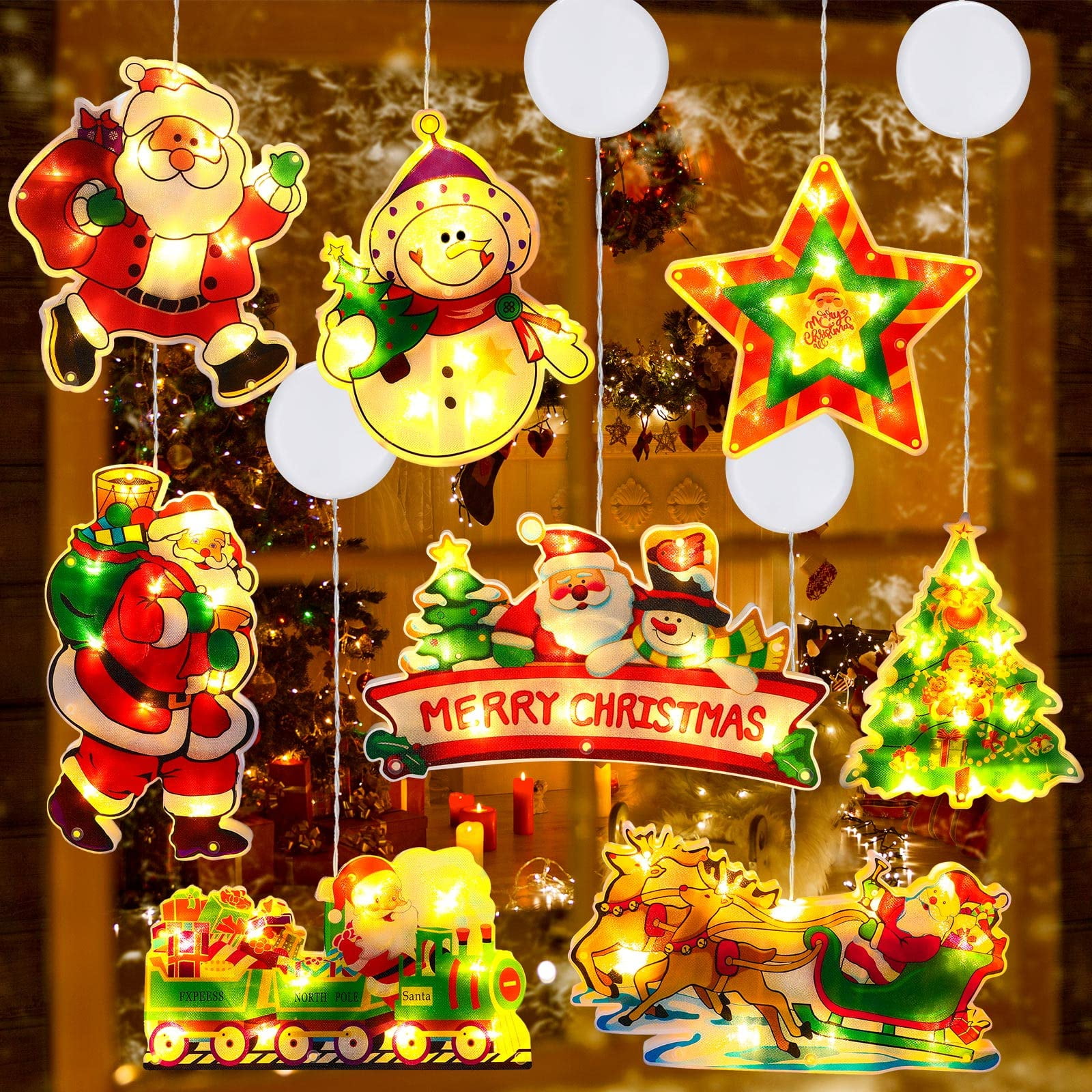 BLUUXIN 8 Pcs Lighted Christmas Window Silhouette Decoration Christmas