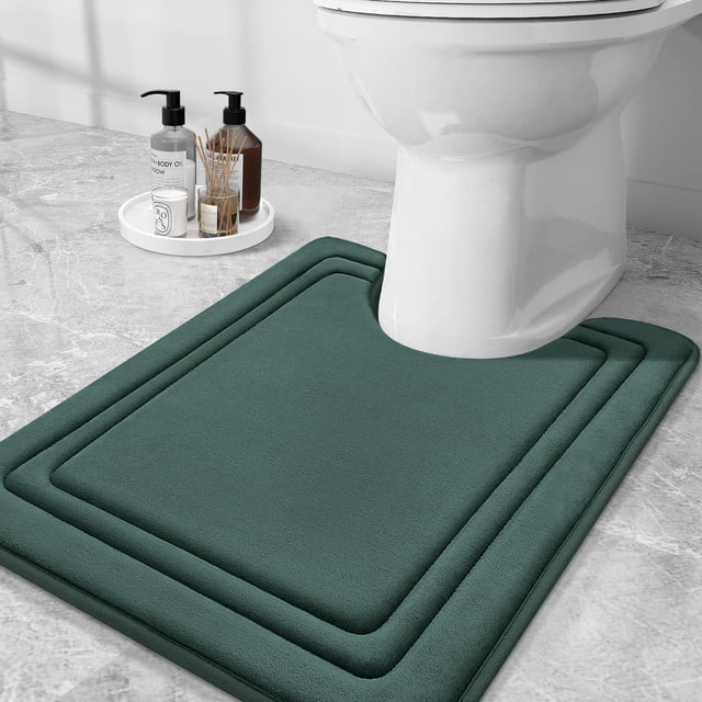 Alfombras de inodoro de espuma viscoelástica Grandaily en forma de U, 60 x 50 cm, color verde oscuro