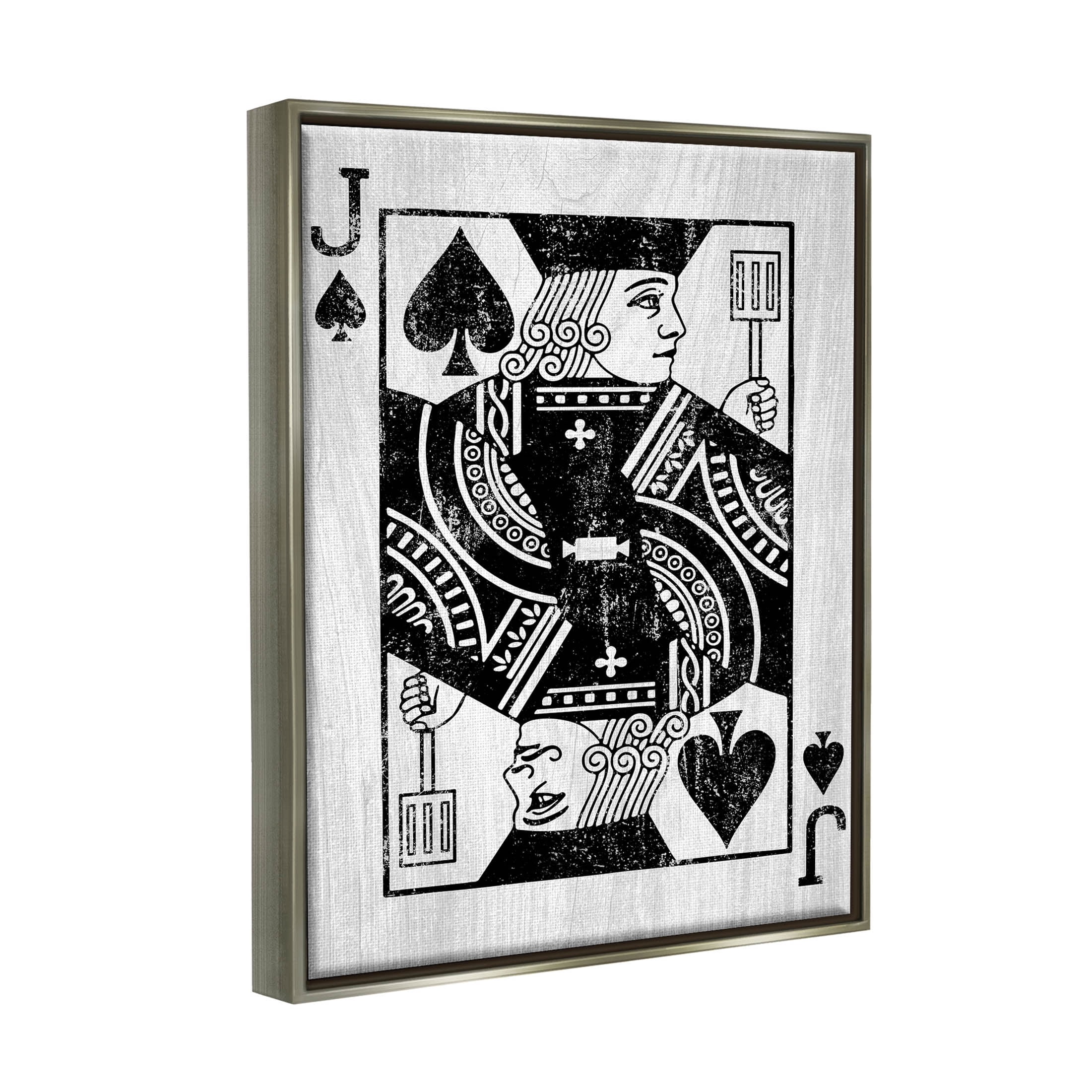 Stupell Industries Card Deck Jack Spade Symbol Graphic Art Luster Gray Floating Framed Canvas Print Wall Art, Design by Lil' Rue