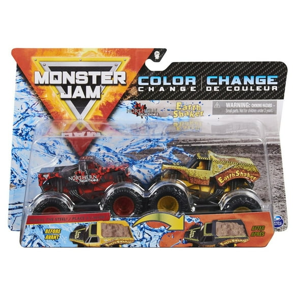 Monster Jam, Official Northern Nightmare Vs. Earth Shaker Color-Changing Die-Cast Monster Trucks, 1:64 Scale