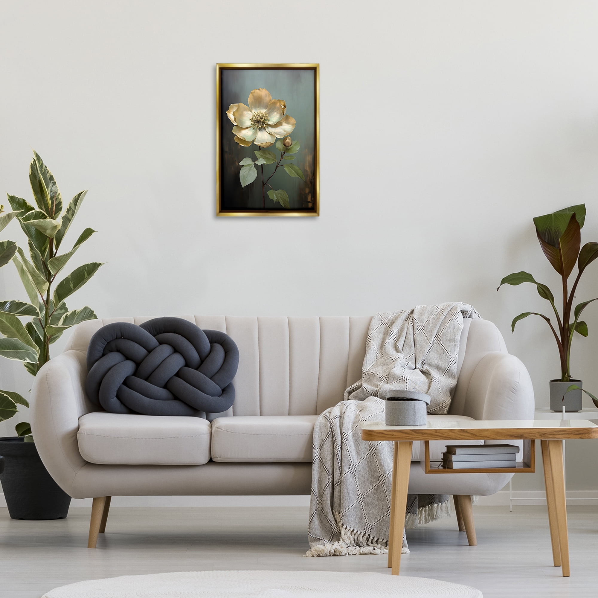 Stupell Industries White Floret Petals Botanical & Floral Painting Gold Floater Framed Art Print Wall Art, 17 x 25