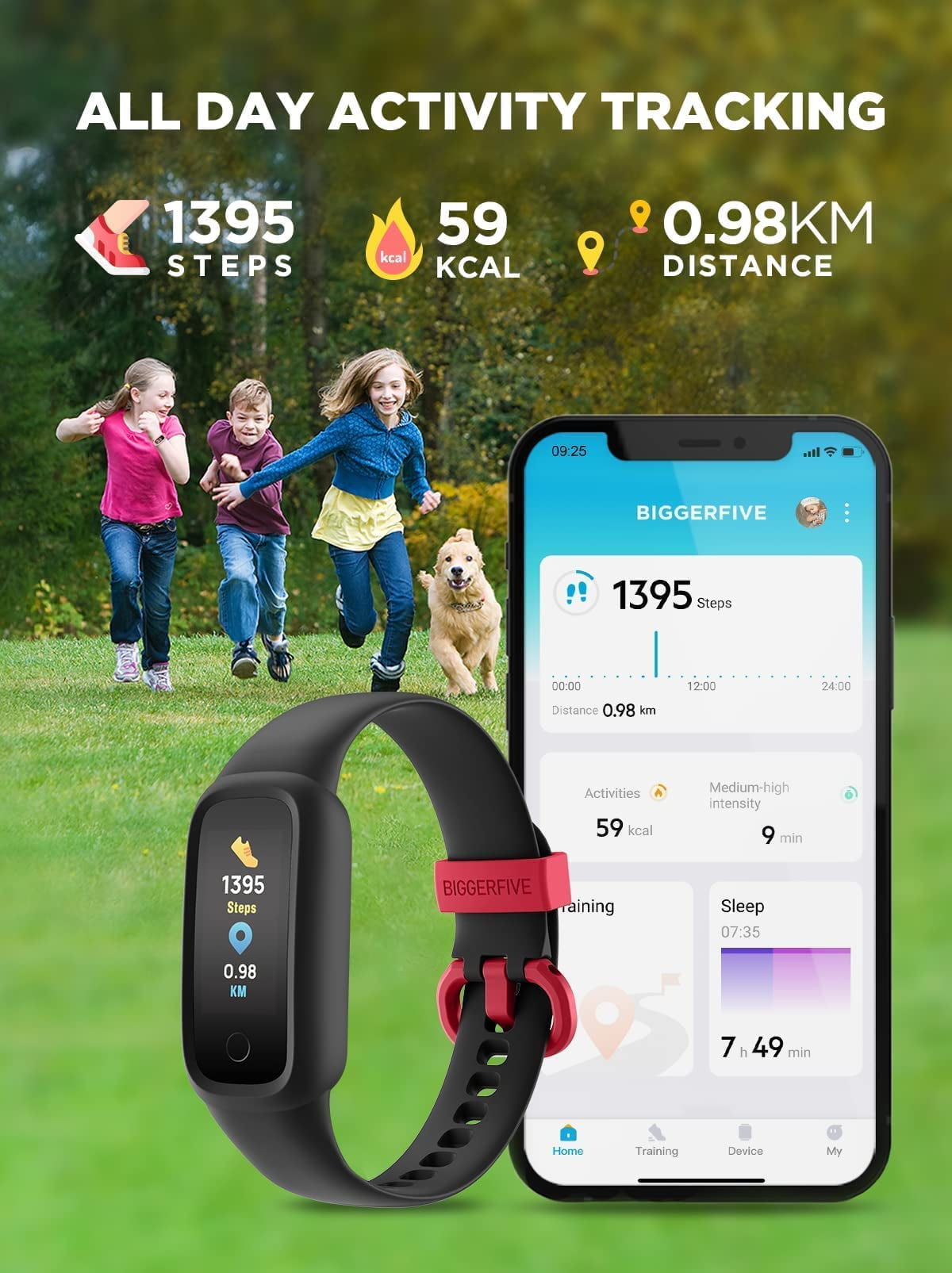 BIGGERFIVE Kids Fitness Tracker, Pedometer, 0.96'' Activity Tracker Watch for Boys Girls, IP68 Waterproof, Black