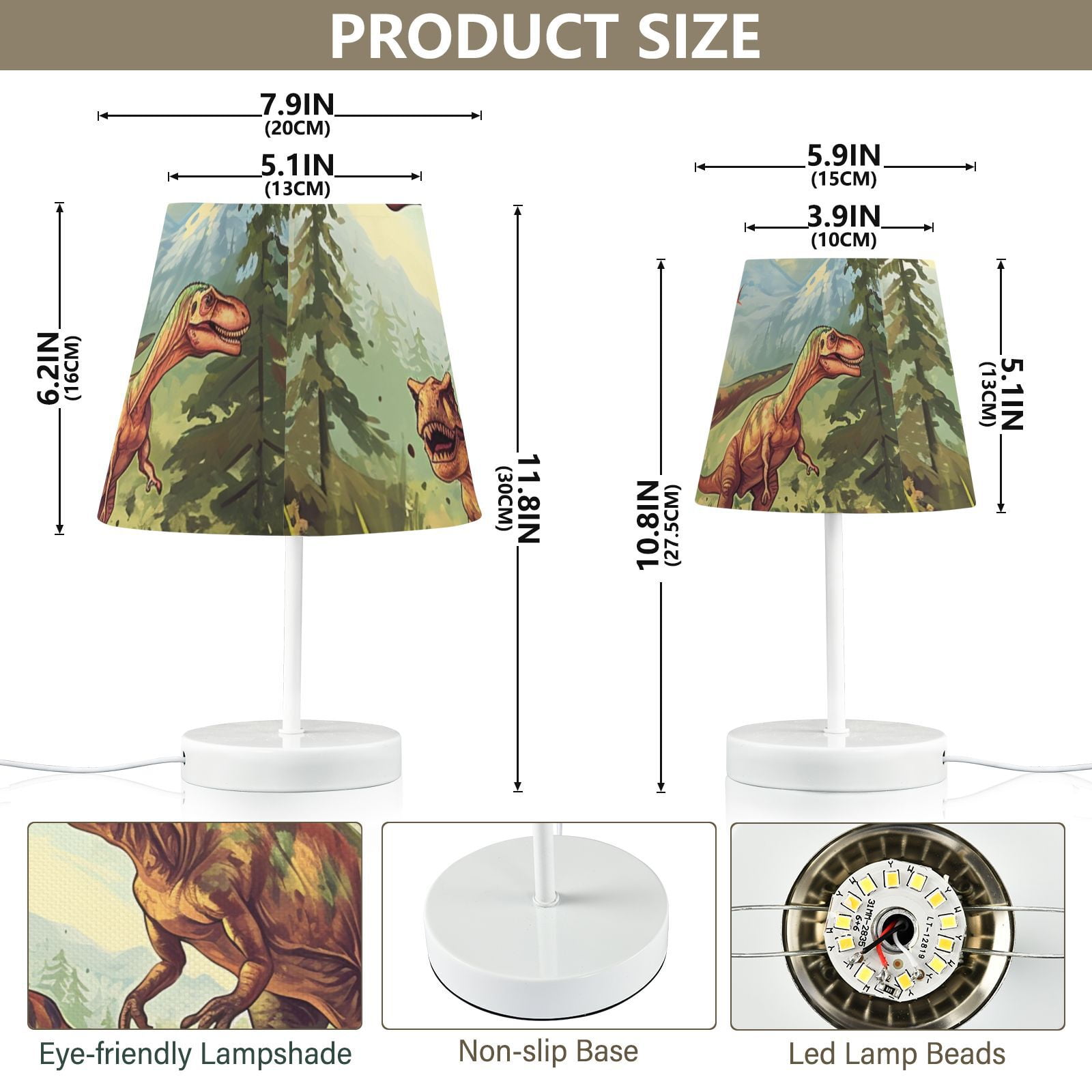 Dinosaurs Trees Leaves Sky LED Desk Lamp Table Lamp USB Bedside Nightstand Small Lamp for Bedroom Living Room Kids Room