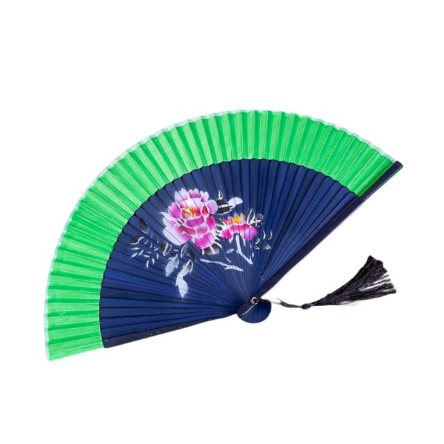 CSChome Folding Fan with Tassel Chinese Style Folding Hand-painted Flower Dance Performance Photo Props Portable Summer Hand Held with Tassel