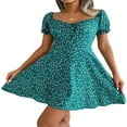 thumbnail image 1 of Womens Summer V Neck Ruffle Short Sleeve Floral Print Mini Dress Flowy Swing Mini Dresses, 1 of 7