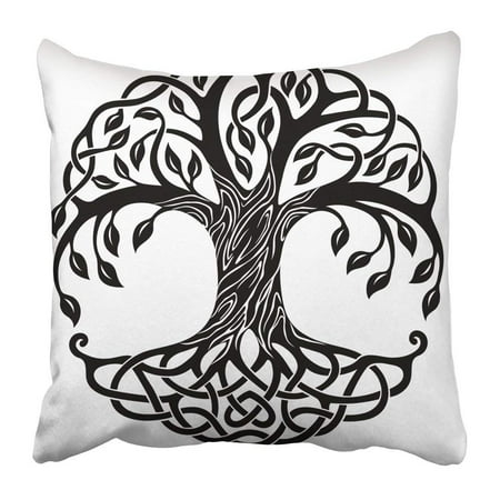 BPBOP Black Branches Celtic Tree of Life White Floral Knot Leaves Nature Roots Round Pillowcase 16x16 inch