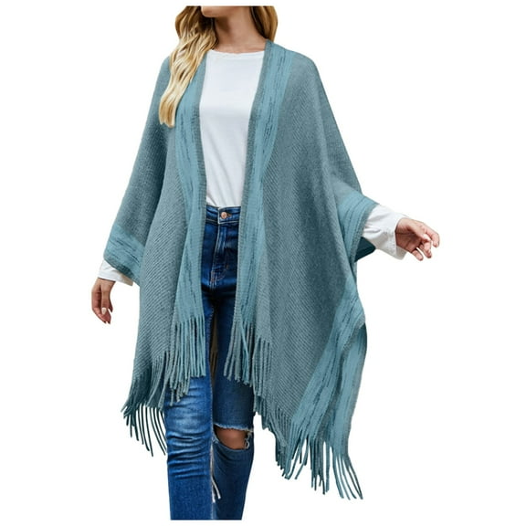 VISALY Poncho Shawl Boho Cardigans Women's Trendy Size Scarf Outercoat Shawl Wrap Fringe Cape Cardigan Baggy Fashion Banquet Long Coat Open Front Cape Blanket Shawl Wraps Fringe Poncho Green One Size