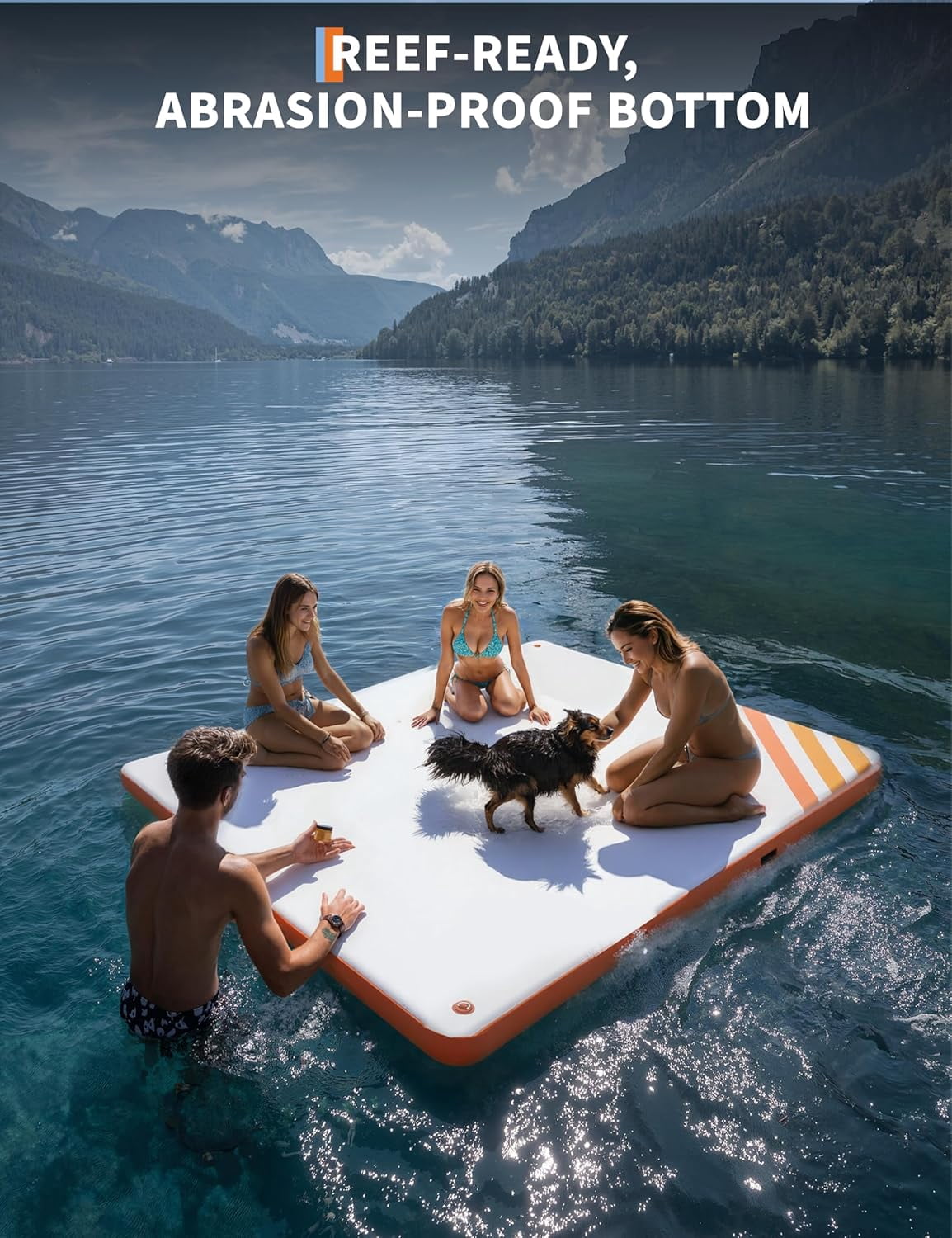 Inflatable Floating Dock 4 Sizes (6x5ft to 10x10ft) - Heavy Duty Swim Platform for Lake/Pool/Ocean, Non-Slip EVA Mat with Manual Pump & Ladder, Interconnectable Floating Islands for 2-10 People
