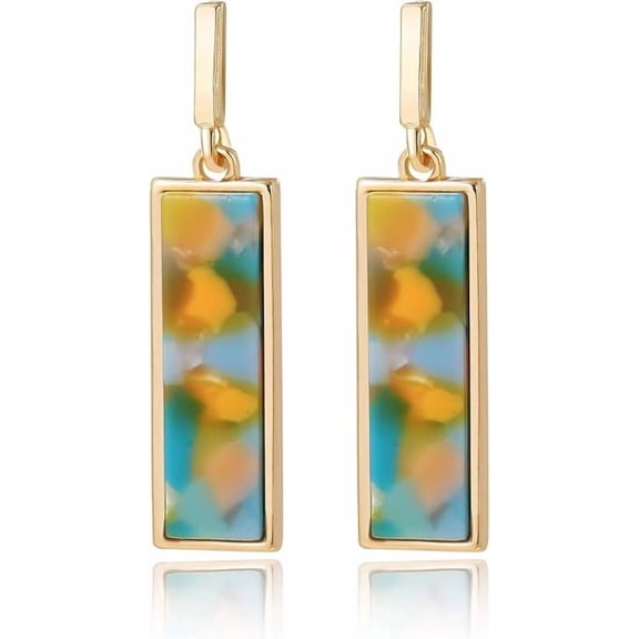 Coiris Rectangle Earrings for Women Geometric Stud Dangle Drop Jewelry Lightweight Colorful Print Statement Accessories