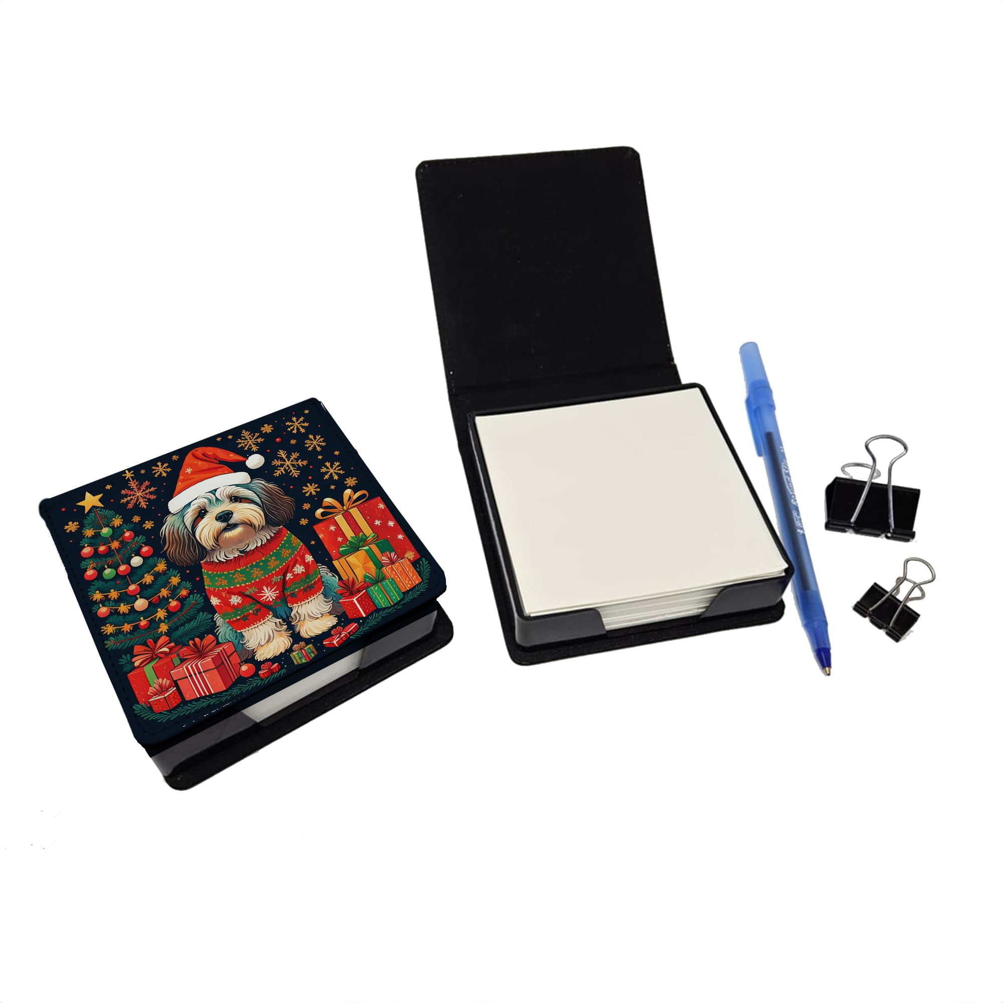 Caroline's Treasures Havanese Christmas PU Leather Note Paper Holder with Artist-Designed Cover, Desk Accessory, Office Gift