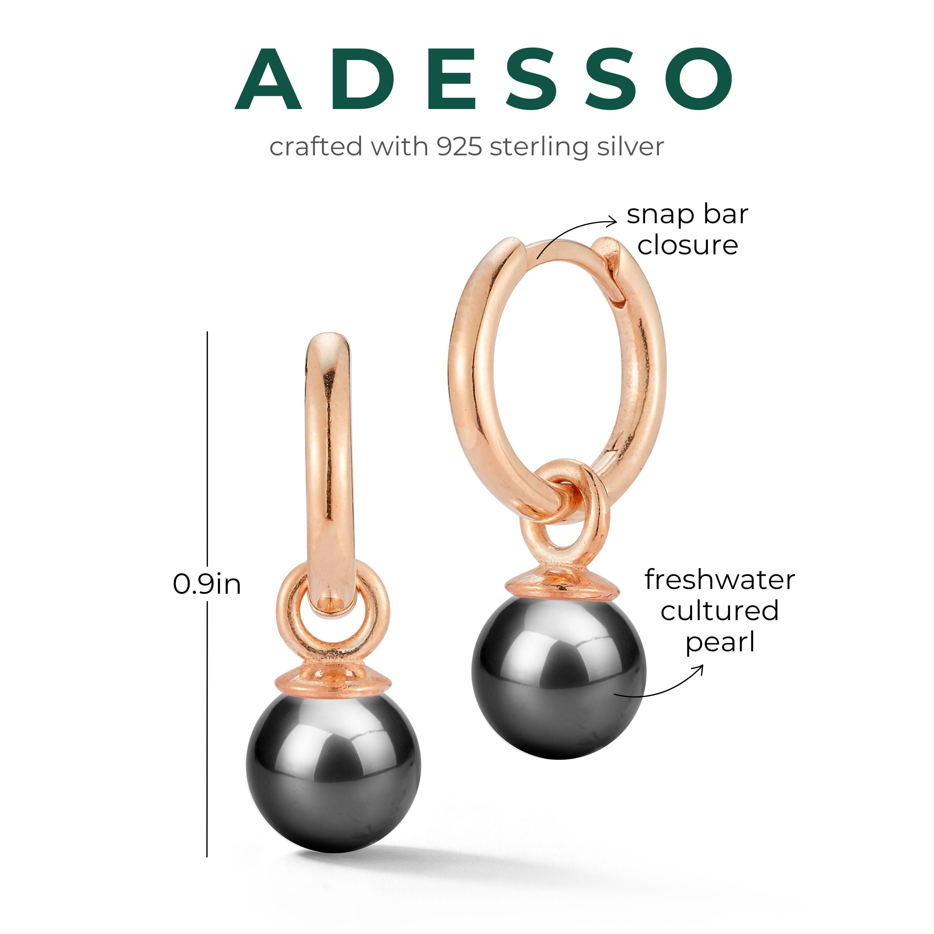Adesso Milano Jewelry Sterling Silver Small Hoop Earrings with Gray Pearl for Women, Rose Gold