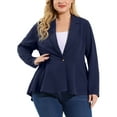 thumbnail image 5 of MODA NOVA Juniors' Plus Size Peplum Notch Panel Casual Blazers Navy Blue 1X, 5 of 6