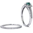 thumbnail image 2 of Pompeii 3/4ct Blue Diamond Princess Cut Halo Diamond Engagement Ring Set 14K White Gold, 2 of 3