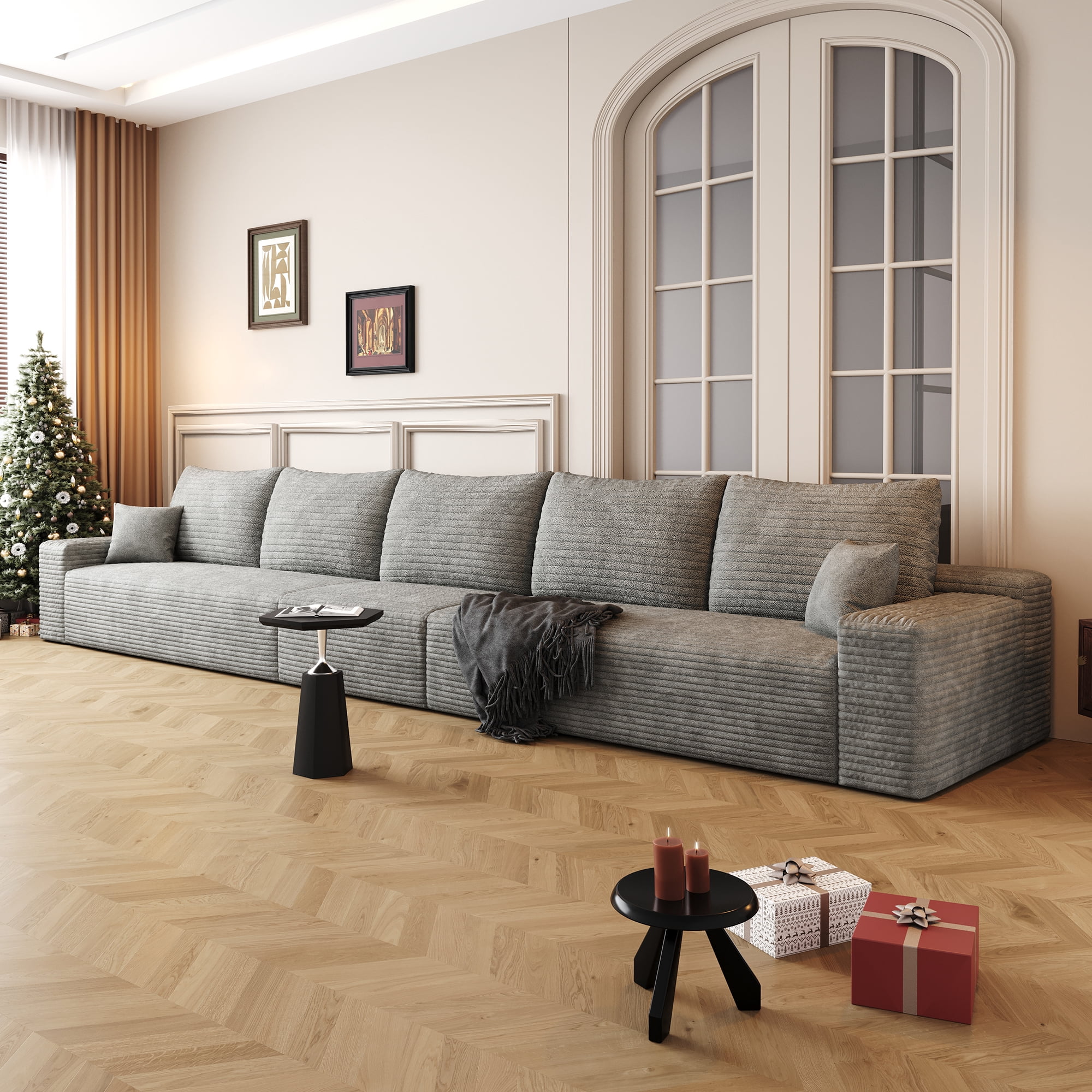 MAYEERTY 168" Gray Modern Modular Cloud Sectional No Assembly Oversized Neutral Rooms
