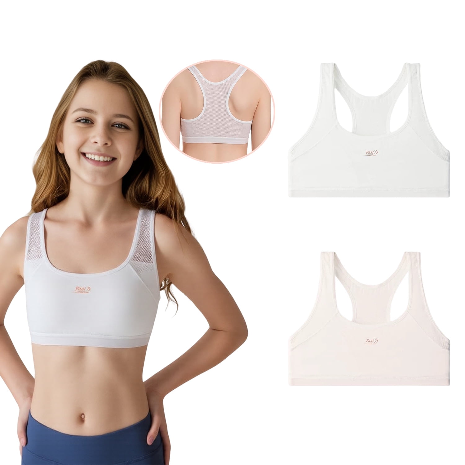 Wonder Nation Girls Sports Bra 2-Pack Racerback Breathable Mesh