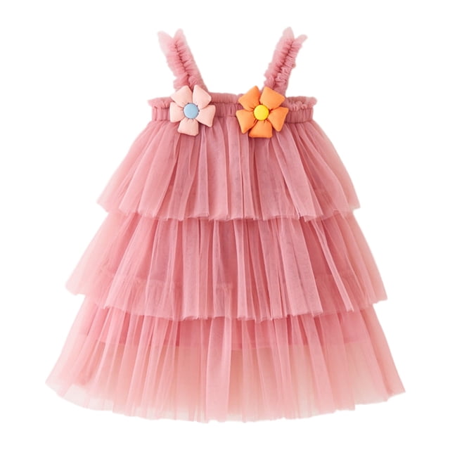 HBFAGFB Robes pour Filles Robe de Fête Sans Manches à Fleurs Robes de Princesse Rose Taille 90
